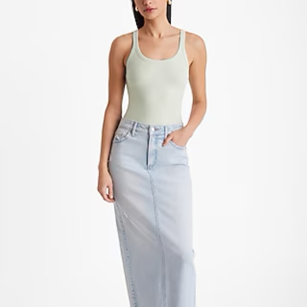 NWT Express Fitted Ribbed Shine Scoop Neck Tank Top Seacrest Womens S